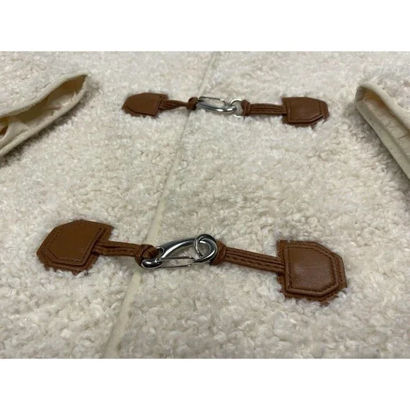 7 For All Mankind Womens Large Sherpa Teddy Shacket Oversized Cream Soft Preppy - Picture 5 of 13